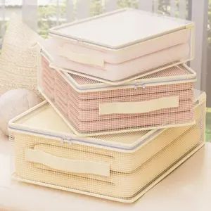 3-Piece Mesh Storage Bags, Bedding Set Organizer, Seasonal Clothing Bag, Dust-Proof with Handle, Practical Storage Box, Wardrobe Blanket Holder