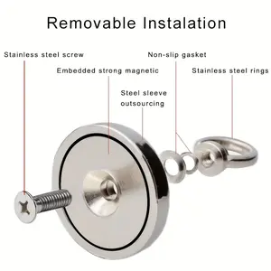Stainless Steel Fishing Magnet Kit, Built in Magnets, 300 Lb Pull Force, Diameter 2.36 Inch (60mm), Ideal for Rivers and Magnetic Fishing