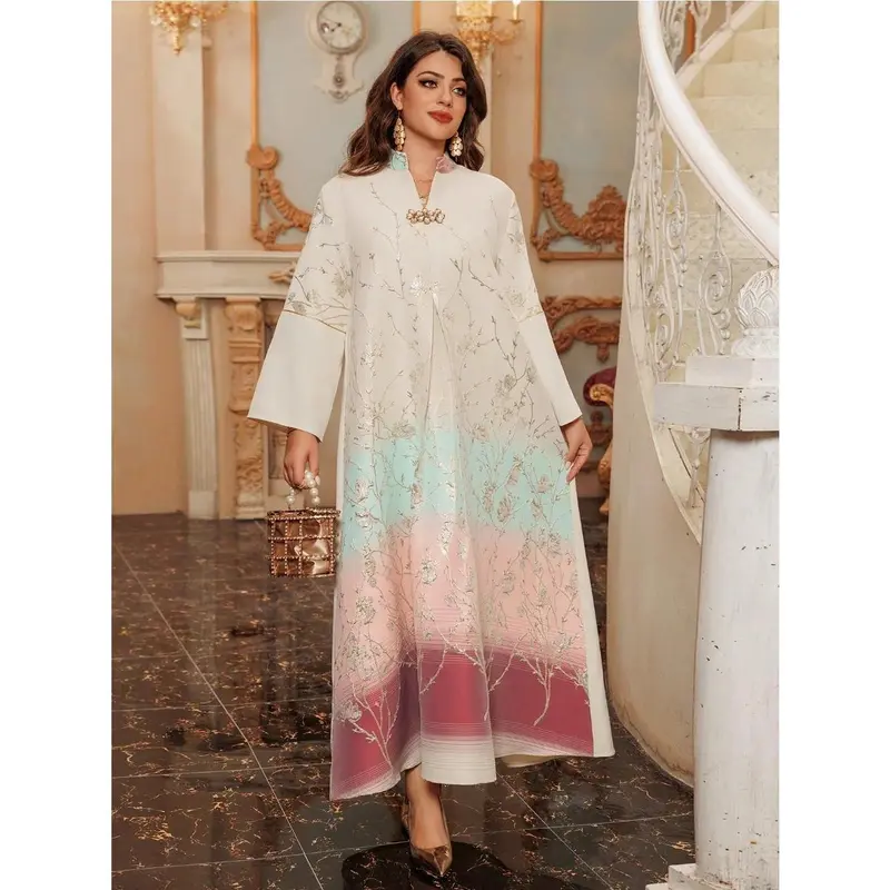 chinese dress ladies Royal Elegance Sequin Embroidered Abaya  Eid & Ramadan Modest Long Dress (LX14) Blue / XL