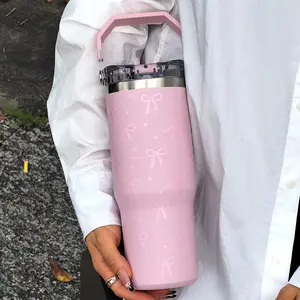 30oz Stainless Steel Insulated Cup with Bow Design, Double Layer Thermal Mug for Coffee Tea Outdoor Office Home Travel Gift, Vacuum Insulated Tumbler