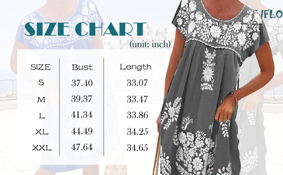 Chvity Mexican Dress for Women Short Sleeve Floral Embroidered Fiesta Dress Loose Linen Peasant Dresses|Wendy Dress Yellow Dress