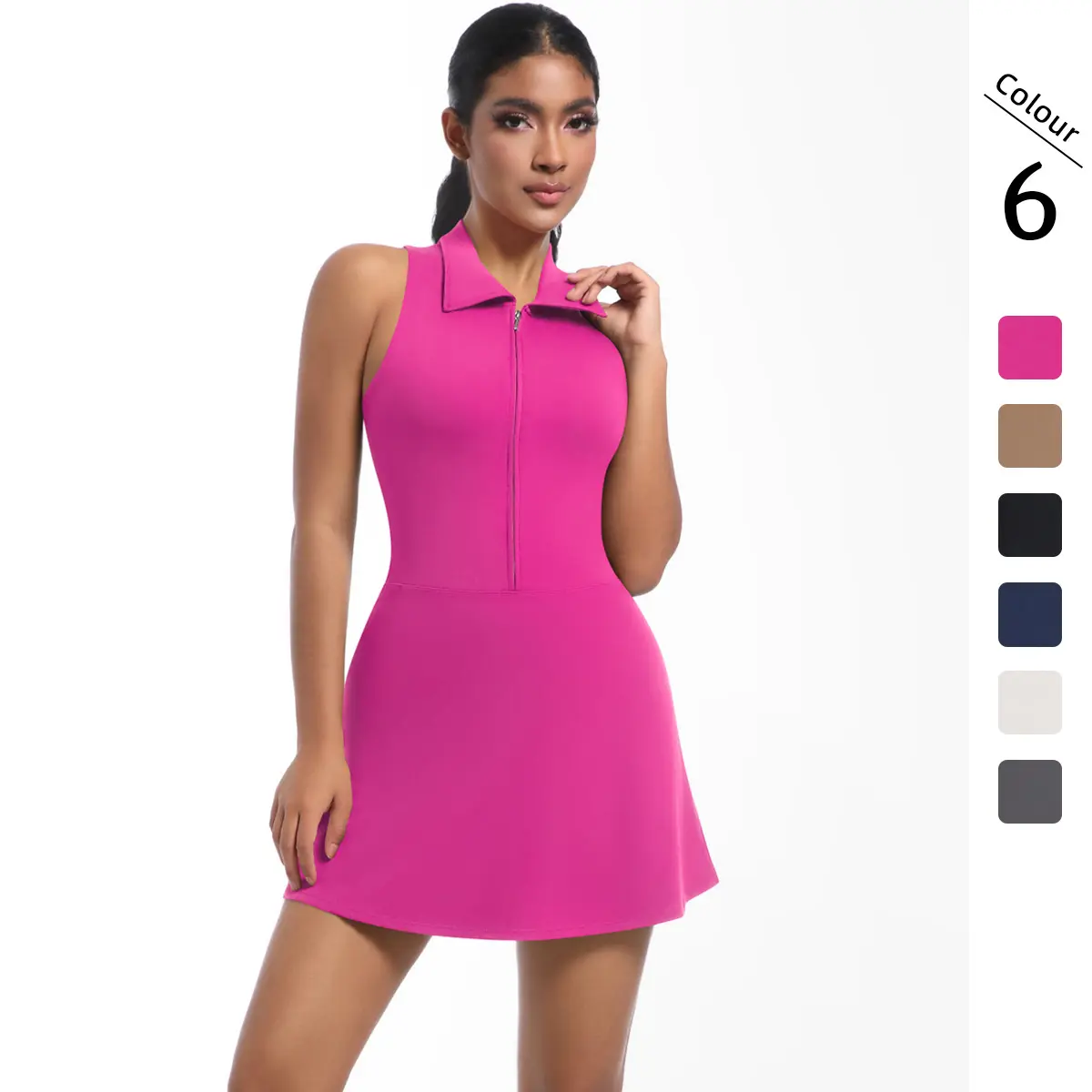 Women's Breathable Sleeveless Slim-Fit High-Waisted Turn-Down Collar Fitted Normal Type Sports Dress - Ideal for Running, Golf