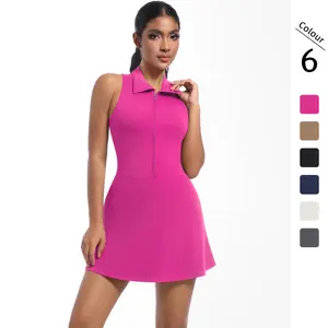 New slim-fit high-waisted turn-down collar sports dress for running, golf, tennis, and yoga, women's outfit