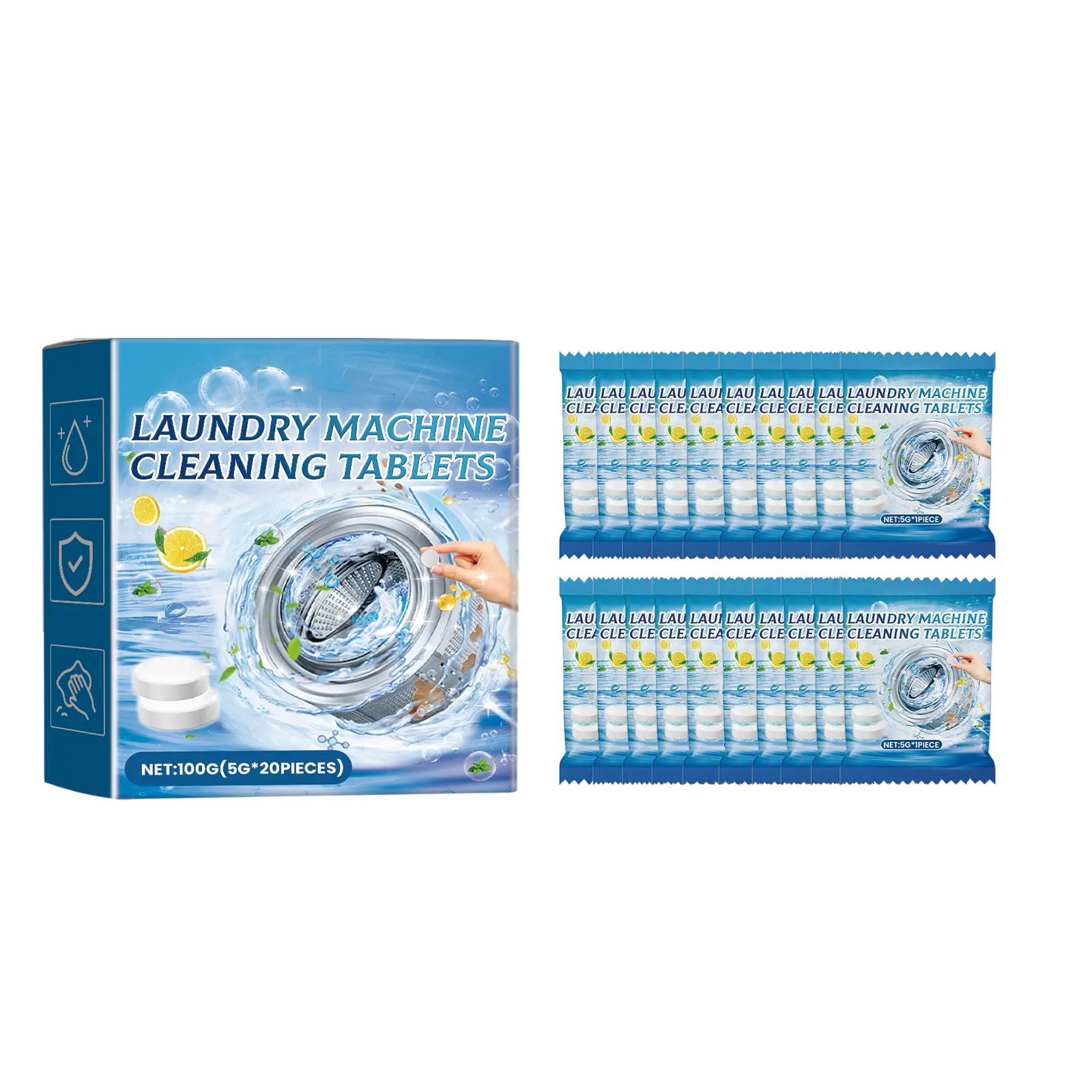 Washing Machine Effervescent Cleaner Tablets, Deep Clean Front Load Washer Drum, Remove Dirt & Odor with Long Lasting Fresh Scent, Household Laundry Appliance Maintenance Cleaning Supplies