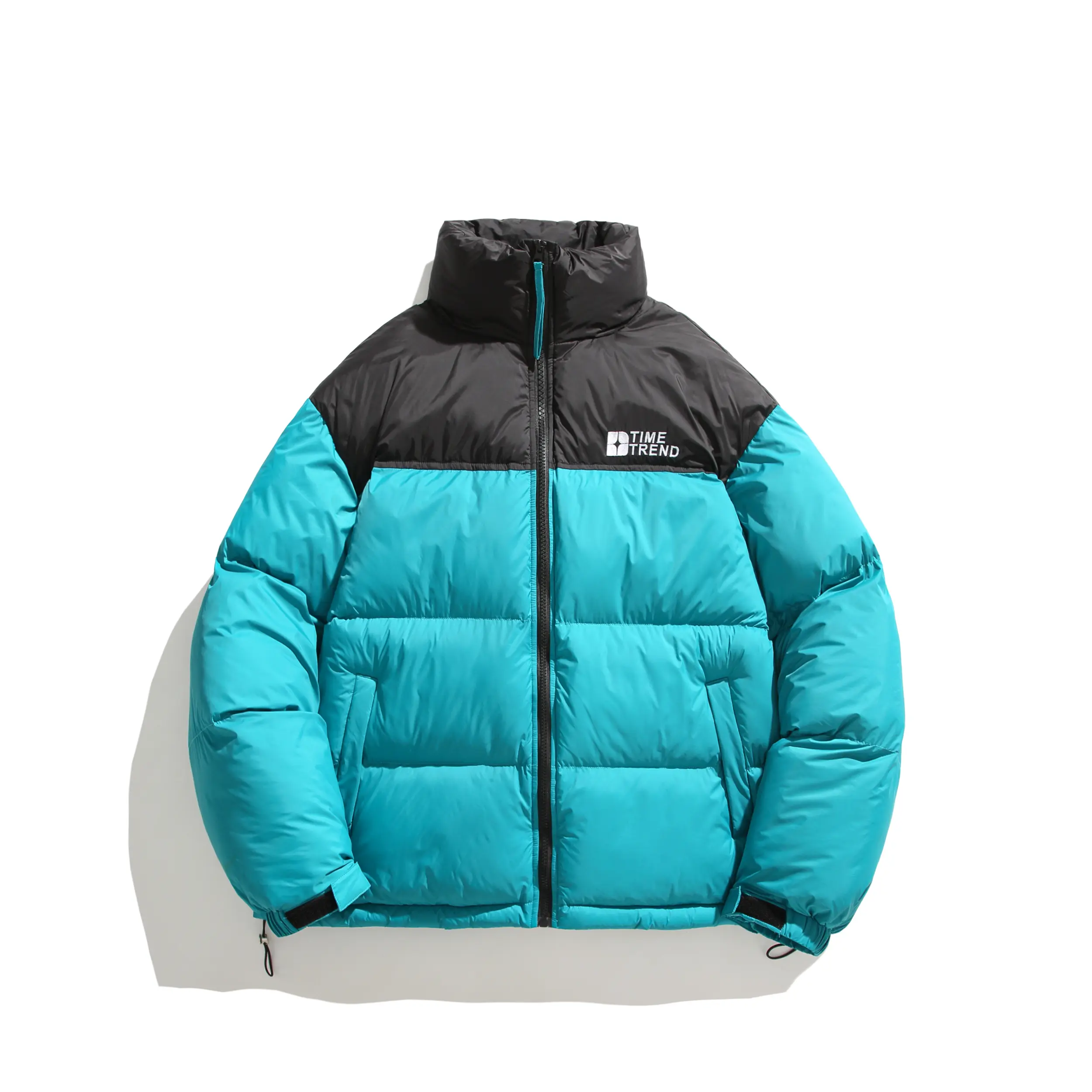 Men Stand Collar Color Block Puffer Jacket, Windproof Warm Winter Bubble Coat Casual Outerwear