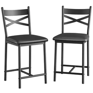 Set of 2/4 PU Upholstered Bar Chairs, Kitchen Island Chairs with X-Shaped Backrest and Metal Footrest, Counter Height Chairs for Dining Room, Coffee Shop