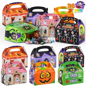 36 Pcs Halloween Treat Boxes,Cardboard Paper Halloween Candy Boxes with Carry Handles,Halloween Candy Boxes Party Favors,Cookies Goodie Bags