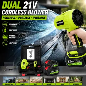 【SummerVibes】SEEVOLX Dual 21V High-Power Cordless Blower – Multi-Function Handheld Electric Air Blower with Toolbox – Ideal for Car Drying, Dust, Leaves, Garage, Home, and Outdoor Cleaning, Perfect Everyday or Gif