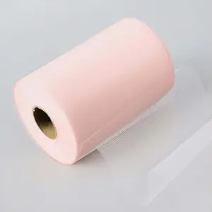 6"x100 Yards Blush Tulle Fabric Bolt, Sheer Fabric Spool Roll For Crafts