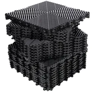 25pcs Plastic Garage Floor Mats,15.6"x15.6" Size,Non-Slip Interlocking Plastic Garage Floor Mat,Splicing Drainage Floor Tile and Shower Mat, for Garage, Garden, Kitchen & Outdoor, Black