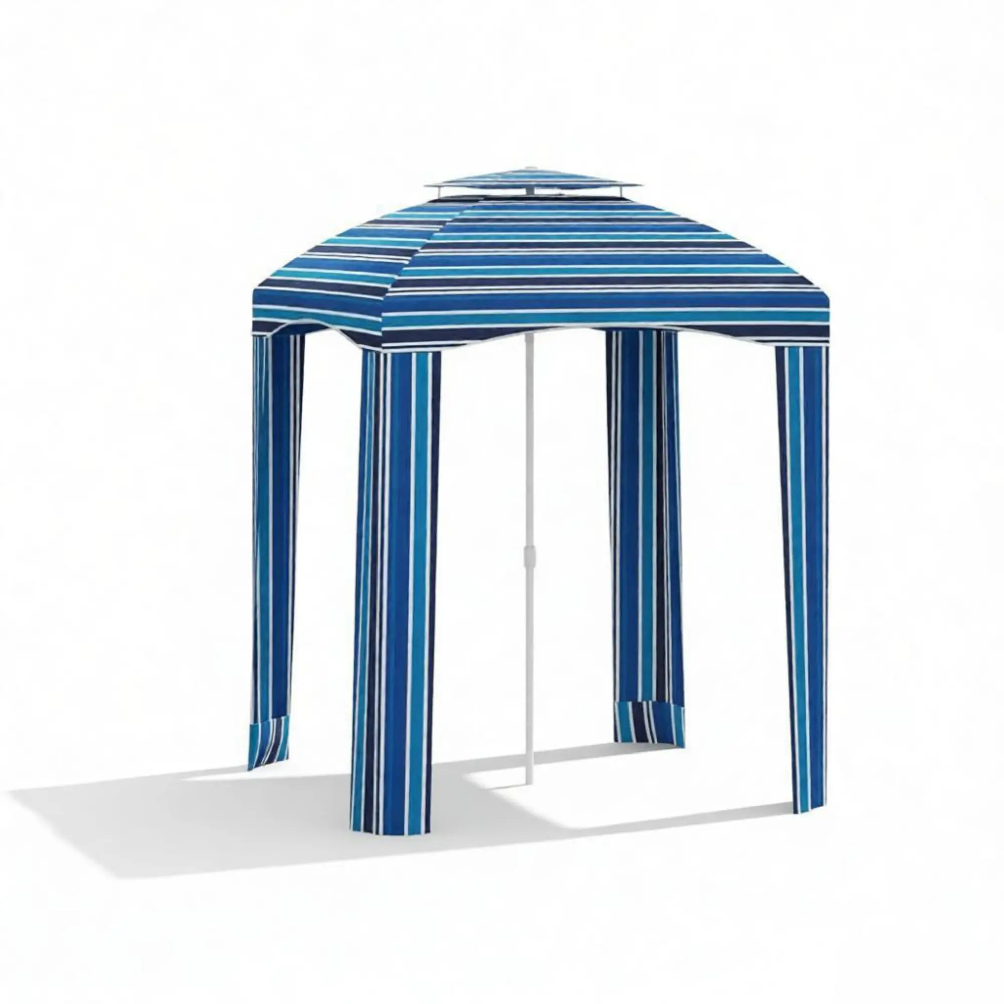 5.8ft Blue Stripe Travel Beach Umbrella - Side Walls for Full Shade, Wind-Resistant Vents, Included Carry Bag