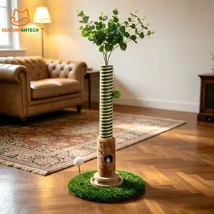 39''Cat Scratching Post with Artificial Eucalyptus Leaves 4-in-1 Interacte -modern pet furniture Cat Tree for Living Room scratch post