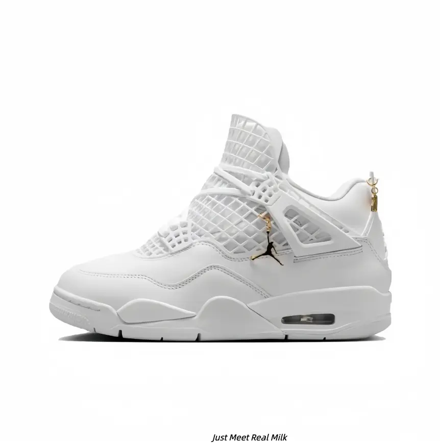 All White Leather Woven Grid Mid Top Lifestyle Sneakers Metallic Gold Logo Full White Air Cushion Sole Lightweight Anti-Slip Street Athletic Shoes Unisex