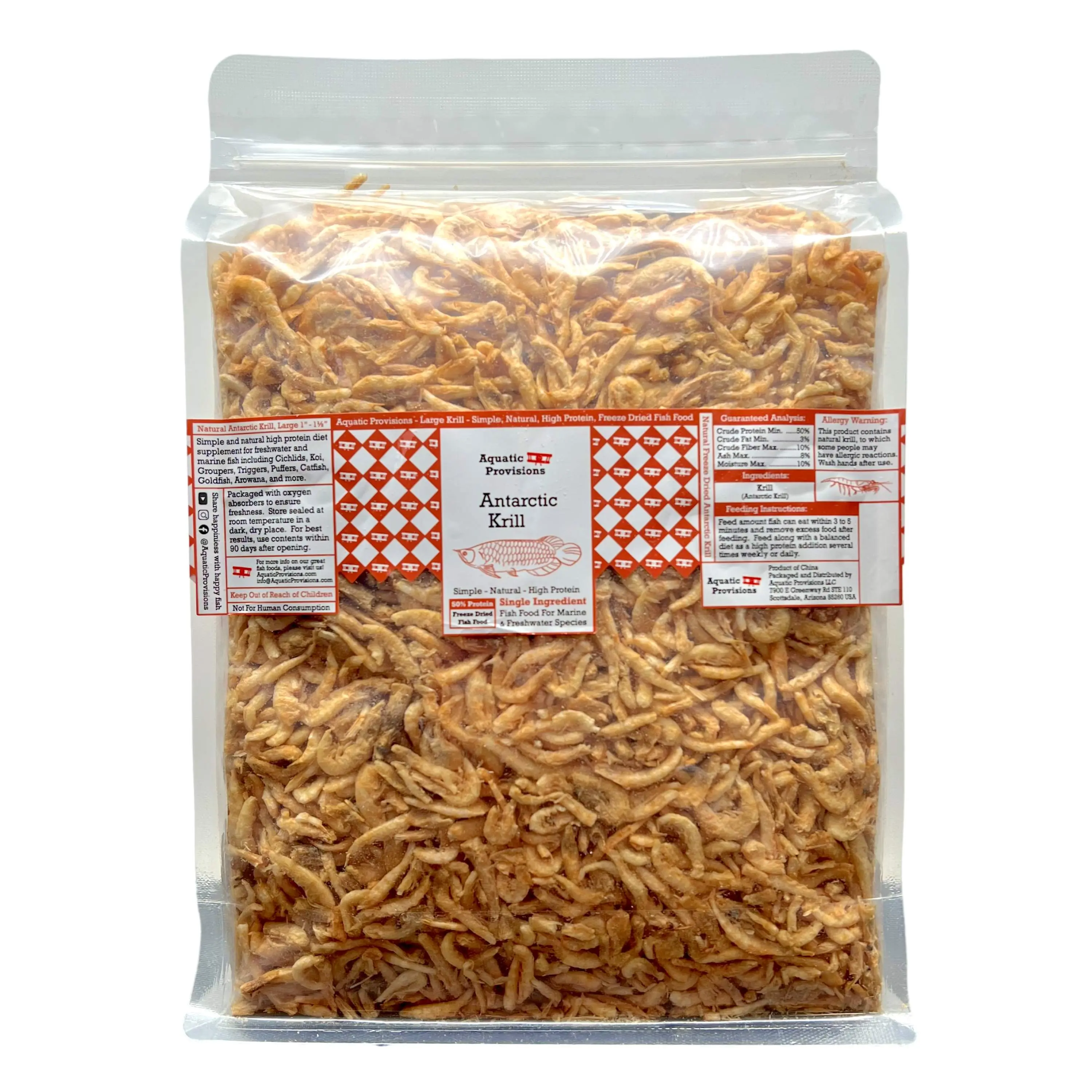 Antarctic Krill, Freeze Dried, Bulk Fish Food - For Saltwater & Freshwater Aquariums - Single Ingredient Natural Fish Feed - High Protein