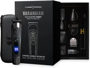 The Beard Struggle Varangian Beard Trimmer 6-in-1 for Hair, Beard, Body & Beyond, Titanium Blade, 17 Length Adjustable Blade with Digital LED Display, Cordless Waterproof Wet/Dry Clipper