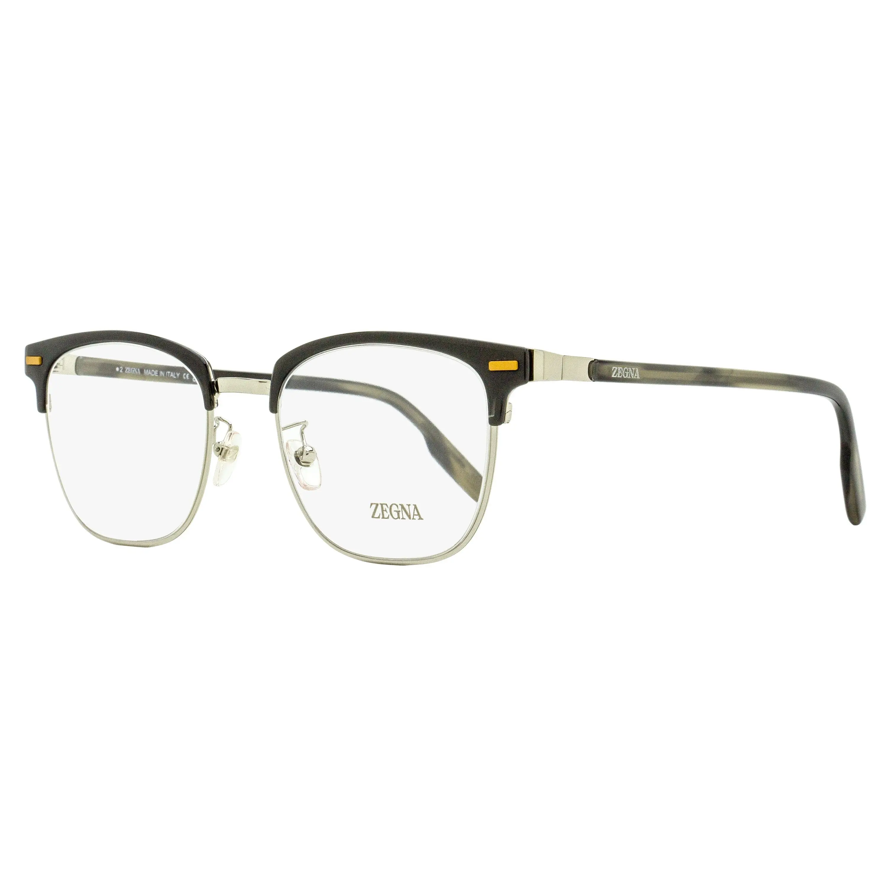 Zegna Leggerissimo Browline Eyeglasses EZ5250-H 020 - Palladium/Gray, 52mm, Browline Accents, Soft Square Lens, Contemporary Design, Refined Aesthetic for Modern Tastes, Eyewear Fashion, Male, Stud Details, Thin Metal Frame, Demo Lenses, Acetate, Bispheno