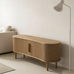 Retro solid wood TV cabinet, vintage style bedroom storage side cabinet, Wabi-sabi inspired light luxury high-end cabinet with rolling shutter doors.