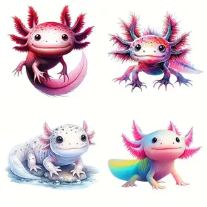 Axolotl Iron-on Patches, 4 Counts/set Mixed Color Vinyl Heat Transfer Stickers for DIY T-shirts, Bags, Pillows, Novelty Animal Print Appliques for Clothing & Accessories