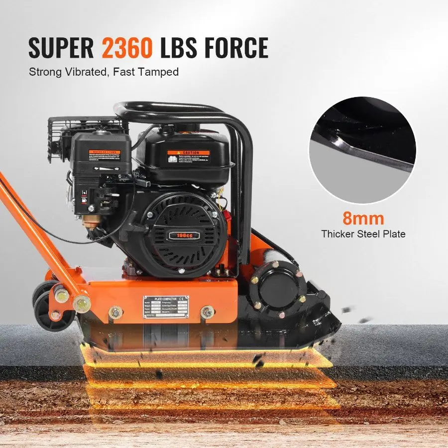 6.5HP Plate Compactor, 196CC Gas Engine, 2360 lbs Vibratory Compaction  Tamper, 22.1x15.9 in Plate Power Jumping Jack Tamper, 5600 VPM Pavement  Compactor for Walkways, Asphalts, Paver Landscaping - TikTok Shop