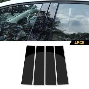 For Ford F-150 2004-2021 4PCS Car Pillar Post Door Trim Window Cover Kit, Glossy Piano Black Door Window B Pillar Molding Cover, Polycarbonate Exterior Accessories