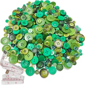 500-700 PCS Various Size Buttons for Crafts Various Shapes Color Sewing Craft  Handmade Button Painting DIY Ornament with 60" Long Soft Ruler