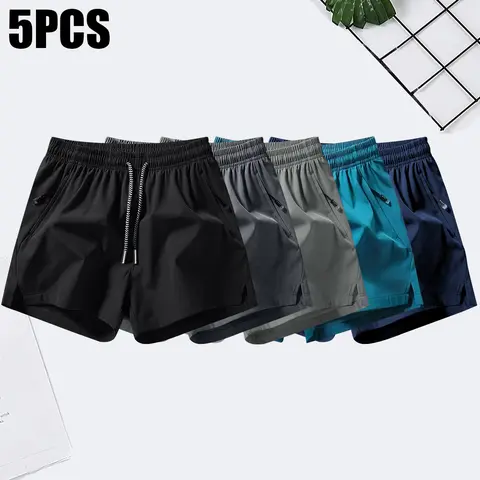 Men's Fitted Polyester Active Athletic Shorts - Quick Dry, Elastic Waistband with Drawstring, Zip Pockets, Durable, Comfortable, Standard Sizes for Gym Workouts, Outdoor Leisure