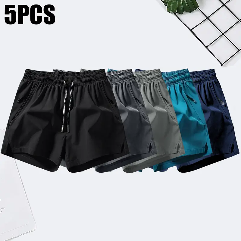 Men's Fitted Polyester Active Athletic Shorts - Quick Dry, Elastic Waistband with Drawstring, Zip Pockets, Durable, Comfortable, Standard Sizes for Gym Workouts, Outdoor Leisure