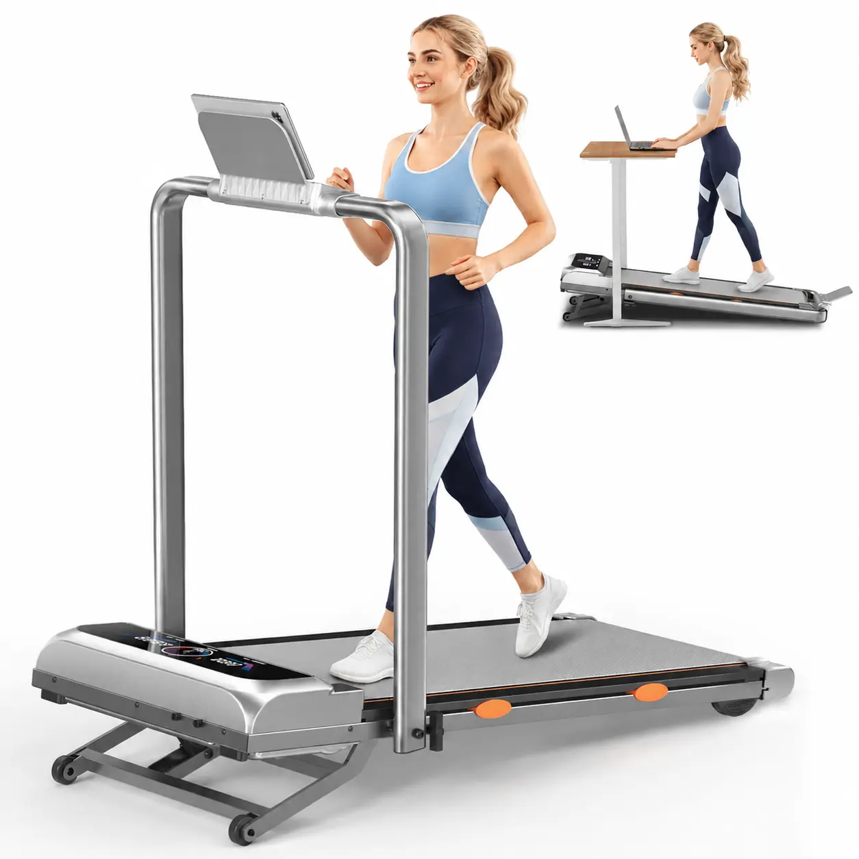 Trisomy 4-in-1 Foldable Treadmill with 15% Auto Incline, 450 LBS Capacity and Remote & App Control, Walkable Treadmill, Remote Controlled Under Desk Workout Machine Treadmill