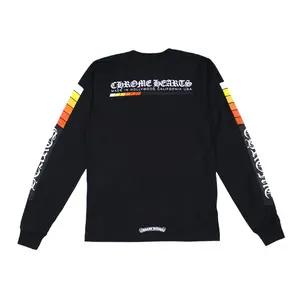 Men's Casual Round Neck Longsleeves Top - Chrome Hearts Turbo Logo Print Black Multi T-Shirt