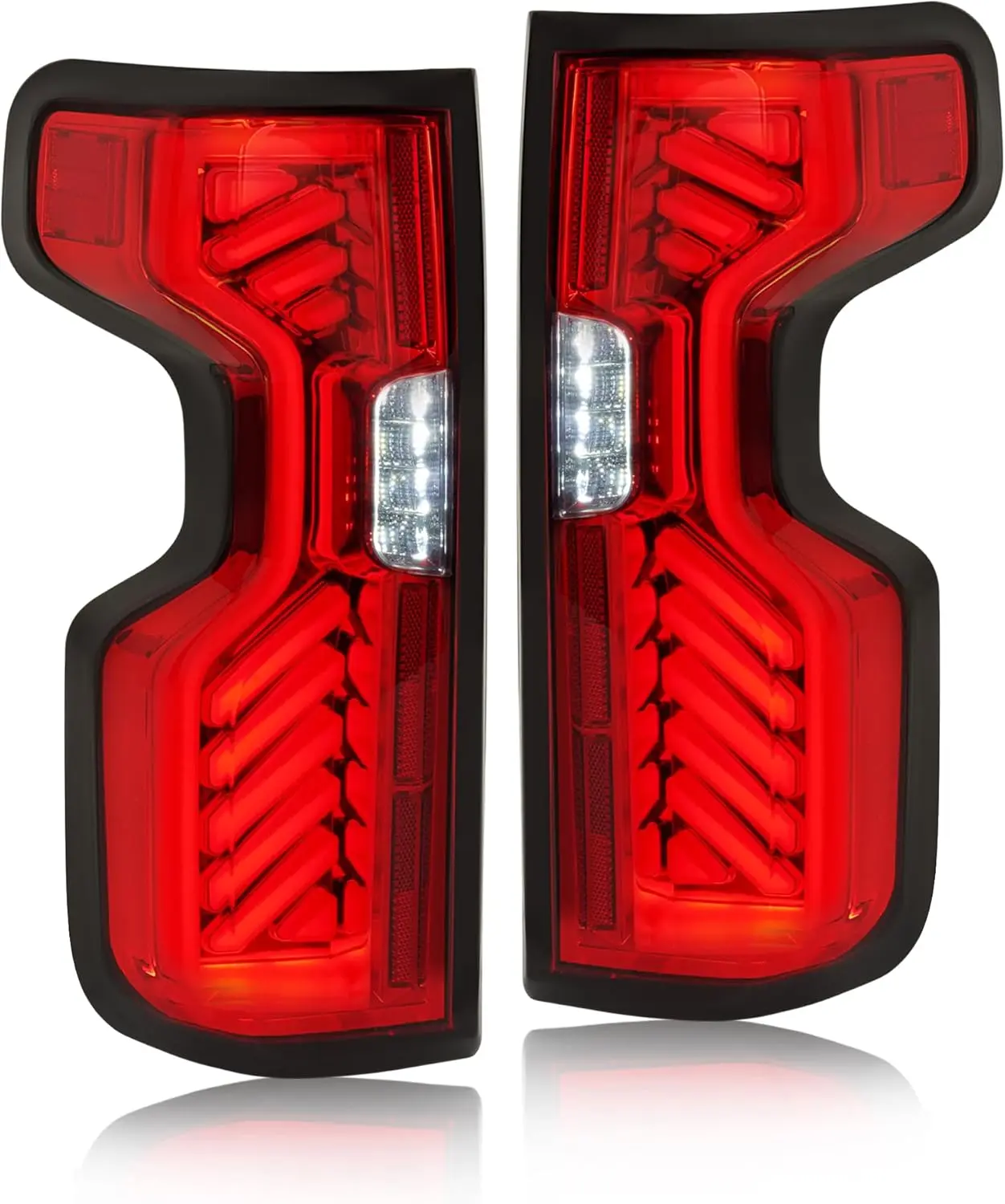 HECASA Full LED Tail Lights Pair Set, Red Lens Chrome Housing Plastic Rear Brake Signal Lamp with Screw for 2019-2023 Chevy Chevrolet Silverado 1500 2500HD 3500HD, DRL L&R Replacement for GM2800311 GM2801311
