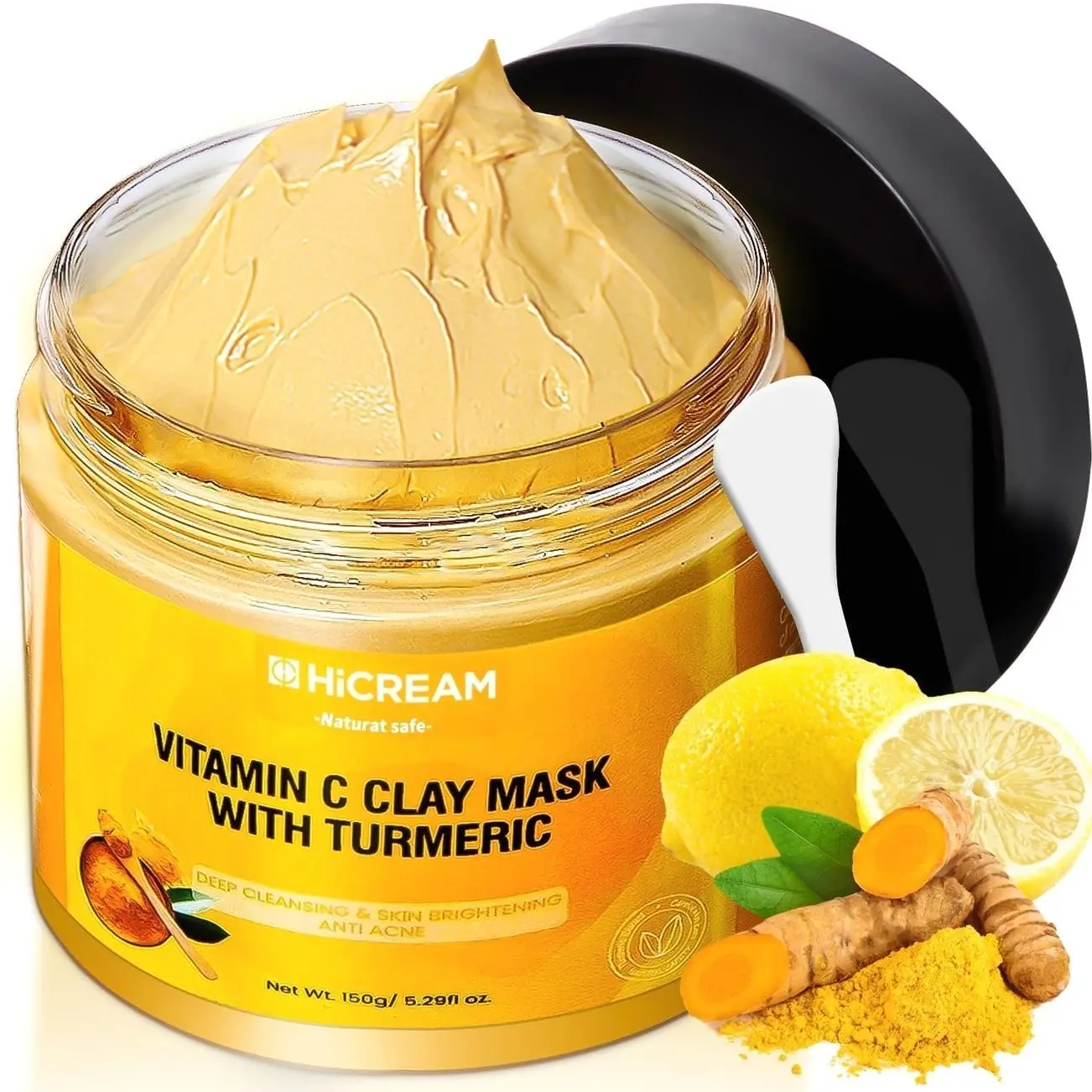 Turmeric Vitamin C Clay Mask with Kaolin Clay and Turmeric for Dark Spots, Dull Skin, Skincare Facial Mask for Controlling Oil and Refining Pores 5.29 Oz (yellow)