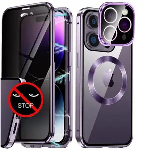 Privacy Case for IPhone 16 15 14 13 Pro Max, Suitable for Magsafe Metal Bumper Screen Protector with Camera Lens Protection