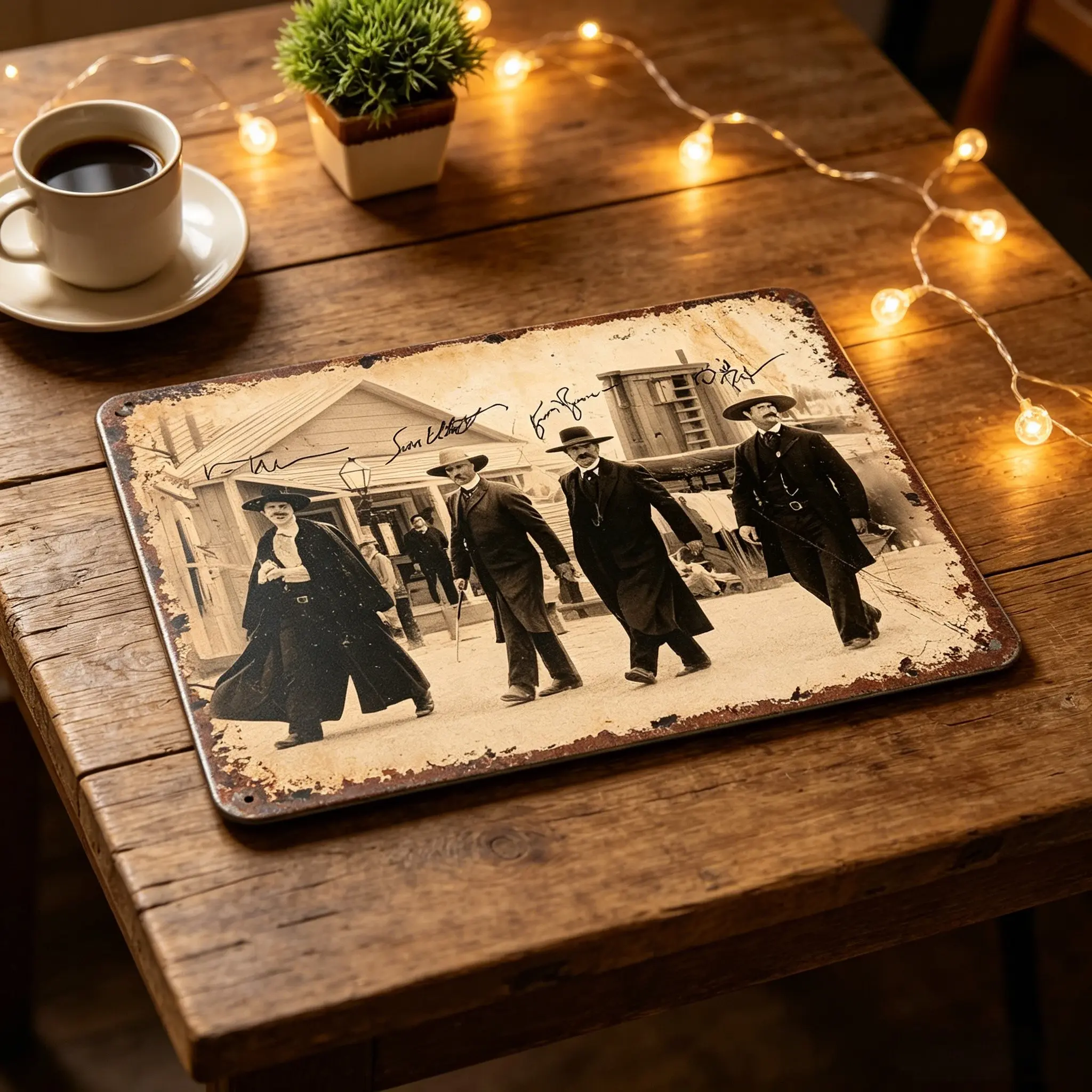 Vintage Aluminum Metal Movie Cast Photo Plaque - 12x8 in Wall Art Sign, Western Decorative Wall Decor Plaque, Home Decor Gift for Man Cave