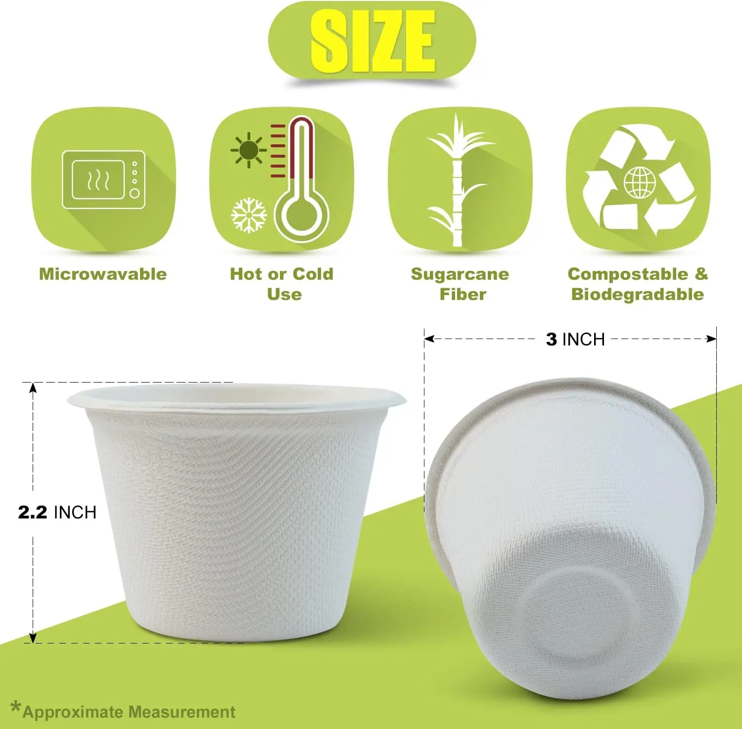 Green Earth, 4 oz Bagasse Compostable Cups, Biodegradable Sugarcane Fiber Material, White, 50-Pack