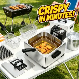 3PCS Stainless Steel Electric Deep Fryer, 5L Large Capacity 1400W 110V with View Window & Triple Baskets, Countertop Frying Machine for Home Kitchen Restaurant Fried Chicken Fries Donuts