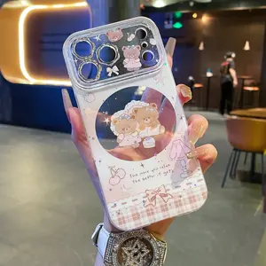 Cute Bear Diary Pattern Phone Case for iPhone 14-17 Pro Max, Elegant Anti-Drop Soft Cover, Protective and Creative Design