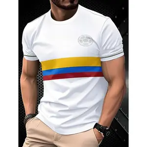 Colombia Men's Youth Soccer Jersey, Comfortable Breathable Sports Tee, Outdoor Training Casual Versatile Top, All Seasons Wear