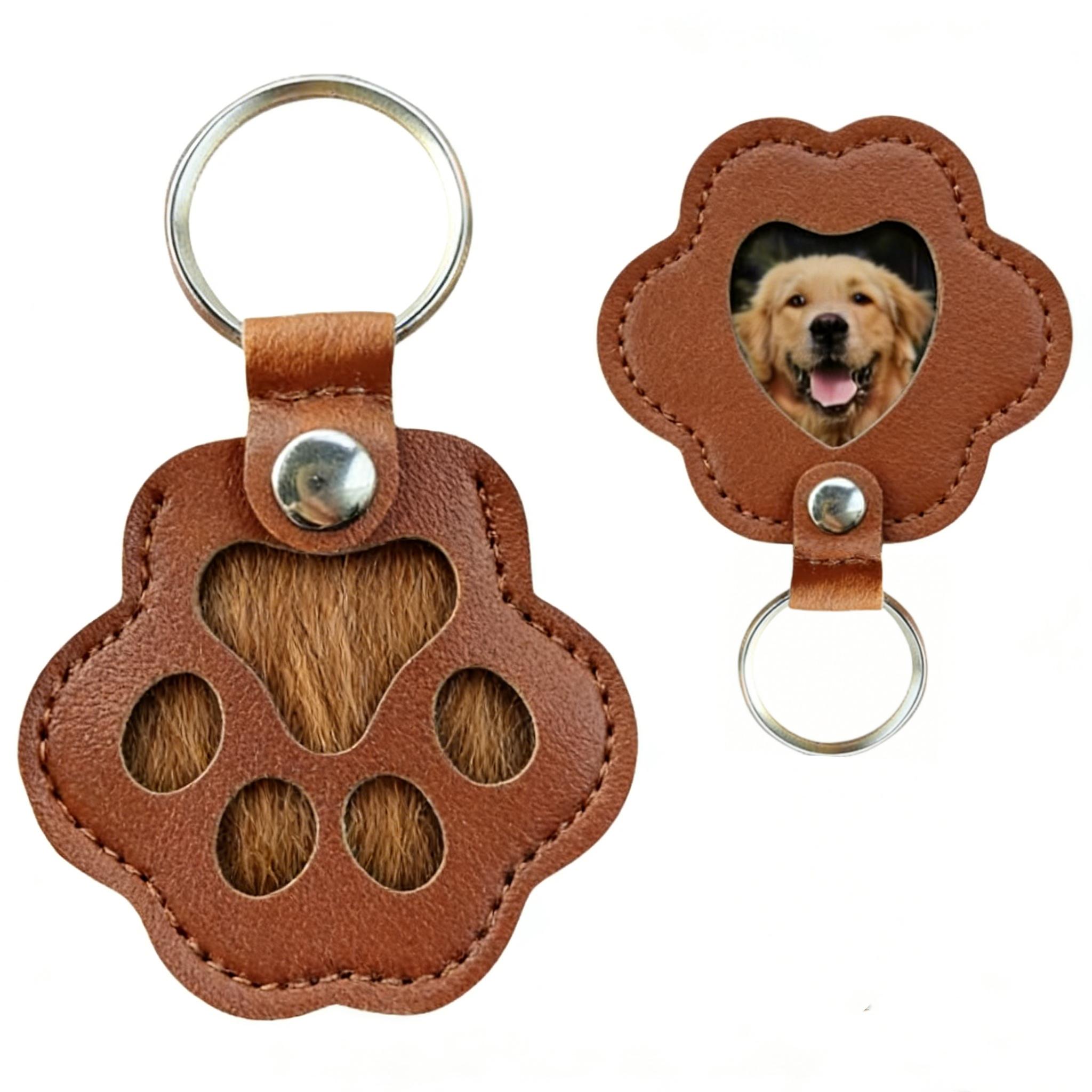 Pet Memorial Keychain Pet Hair, Nails & Photos | Cat & Dog Memory Holder,Dog Fur Storage Keychain, Cute Leather PawKeychain Pet Hair Keepsake Keyring, UniqueMemorial Collection Key chain, Pet Memorial Gifts for Bag Purse Paw Charm Key Holder