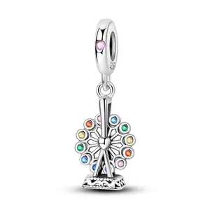 MULA colorful Ferris wheel pendant, S925 Silver-plated material, inlaid with shiny multi-color cubic zirconia, can be used with Pandora bracelets, it is a perfect gift for women and girls
