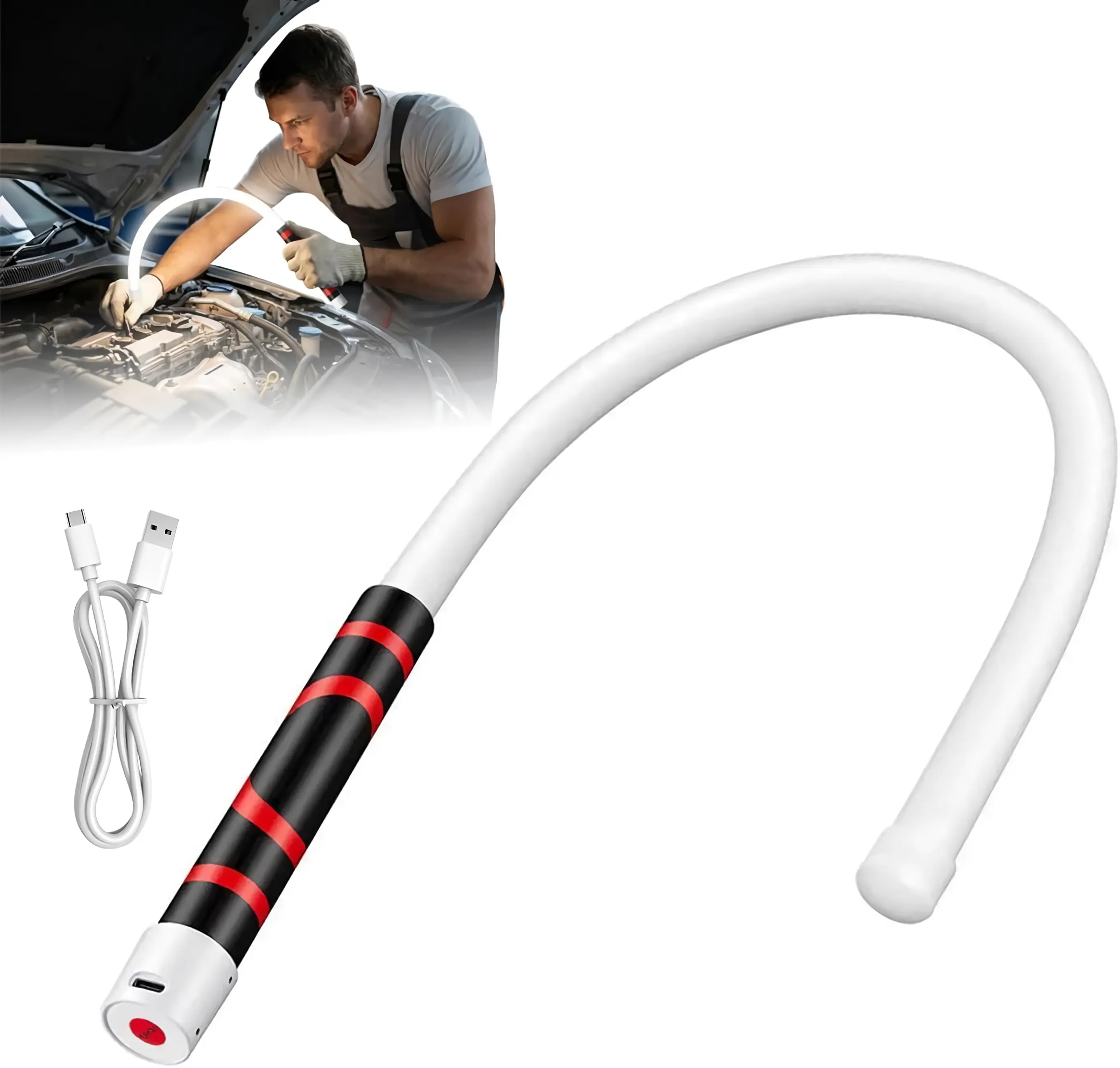 Bendable Mechanic Work Light Rechargeable Flexible LED Flashlight for Auto Repair Under Hood Engine Inspection High Lumen Tool