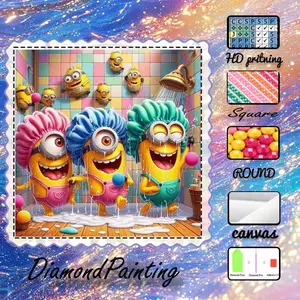 5D-DIY, high-quality velvet canvas, diamond art, diamond painting kit, Minions, AB diamonds, fairy dust diamonds, crystal diamonds, perfect home decor, handmade diamond art painting kit, special craft diamond art kit, Diamond Art Tools