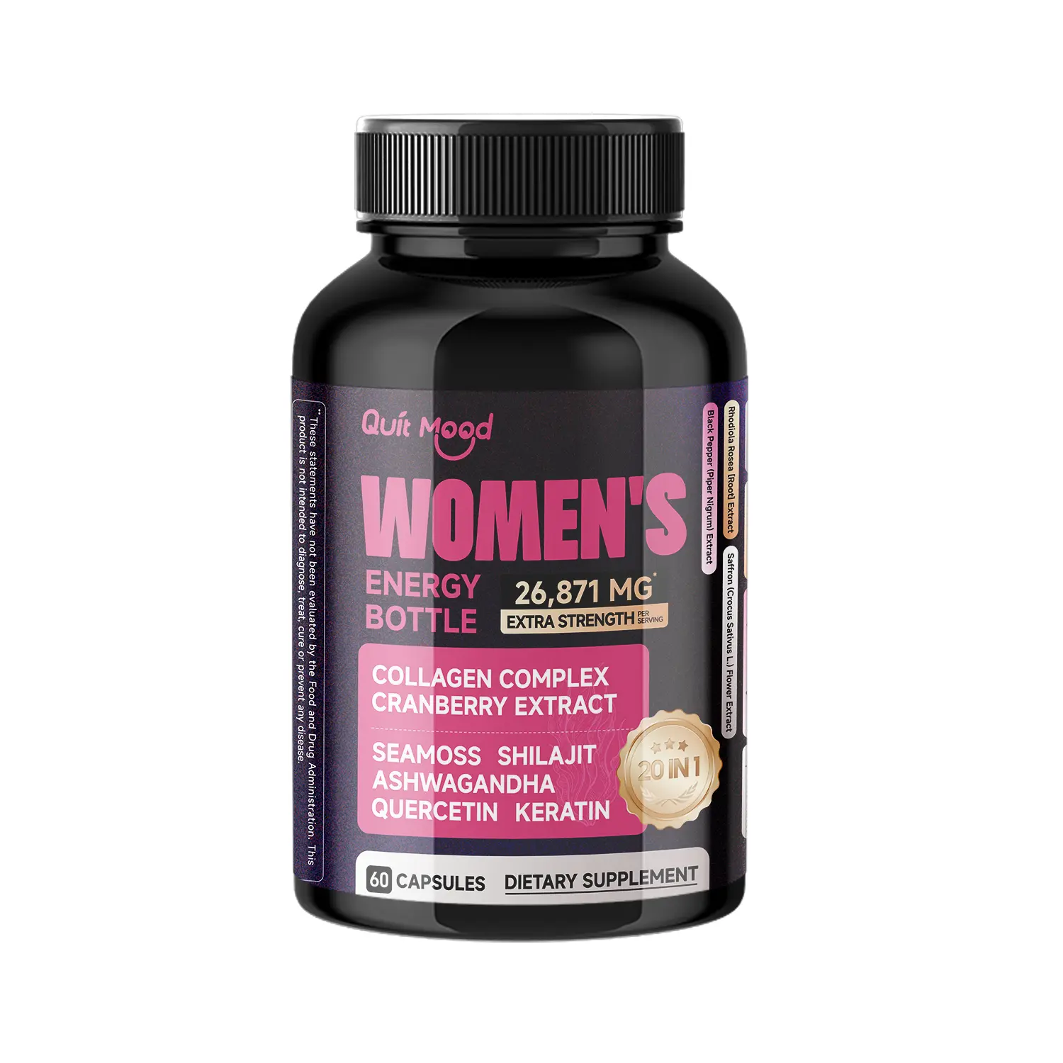 Quitmood 20 In 1 Vitamins & Minerals with Collagen Complex, Sea Moss, Shilajit & Quercetin for Natural Energy Booster and Vitality Boost for Women