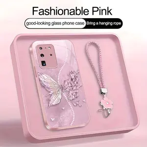Suitable for [Galaxy S20 Ultra 5g] high-end phone case，a beautiful four-leaf clover lanyard is included,exquisite and dreamy butterfly pattern,a variety of colors are available for you to choose from YM99