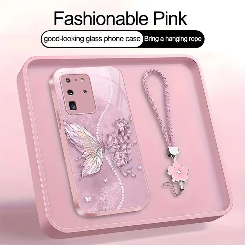 Suitable for [Galaxy S20 Ultra 5g] high-end phone case，a beautiful four-leaf clover lanyard is included,exquisite and dreamy butterfly pattern,a variety of colors are available for you to choose from YM99