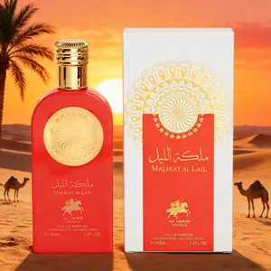 3.4 fl oz Arabian Lady Eau de Toilette | A fresh, long-lasting blend of citrus and floral notes. Features an elegant red design with tassel detailing and a leak-proof cap. Perfect for dates and the workplace.