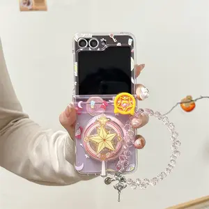 Cute cartoon Magic Stick magnetic stand phone case for Samsung Galaxy Z Flip7 FE Flip6 5 Flip5 cover with chain For Magsafe case