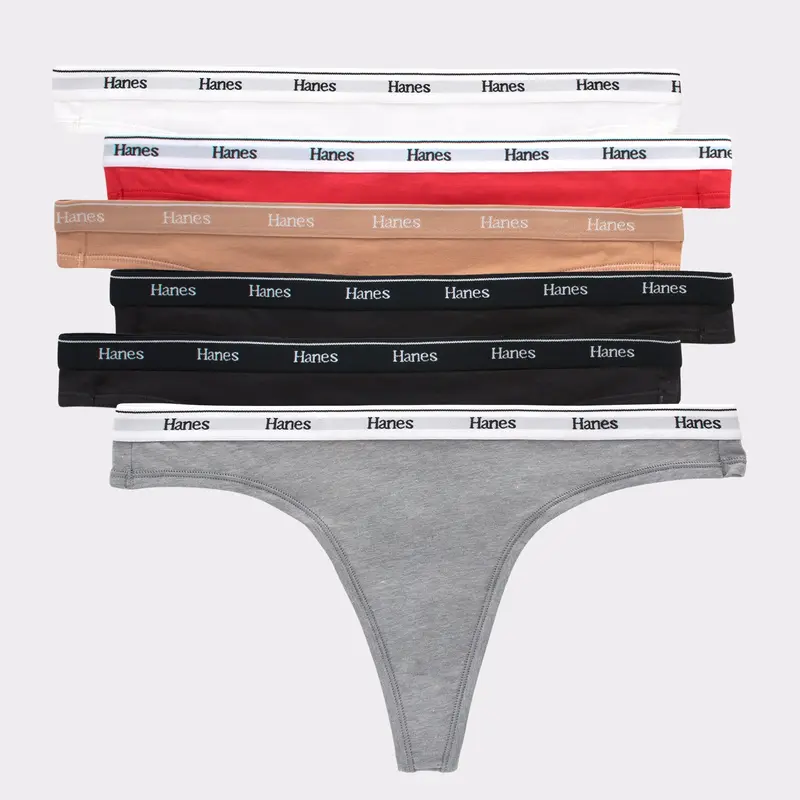 Hanes Originals Women's Thong Underwear Breathable Stretch Cotton 6-pack Multi Pack Comfortable Fit Soft Fabric Oc46as Matching Basic