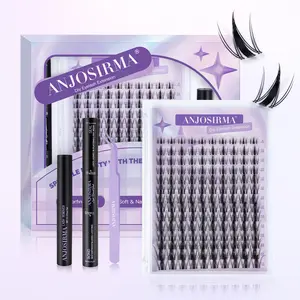 ANJOSIRMA DIY Lash Clusters Waterproof Long-Lasting Fluffy and Weightless look Individual Eyelash Extensions with Ultra-Thin Band Bond & Sea l& Remover Makeup For Girls Beginner Friendly