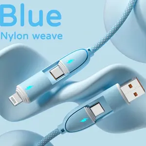 1 Meter 4-In-1 Nylon Braided Lightning Mobile Data Cable, Fast Charging for iPhone & Galaxy, 60w/100w/27w, Universal Charger Adapter