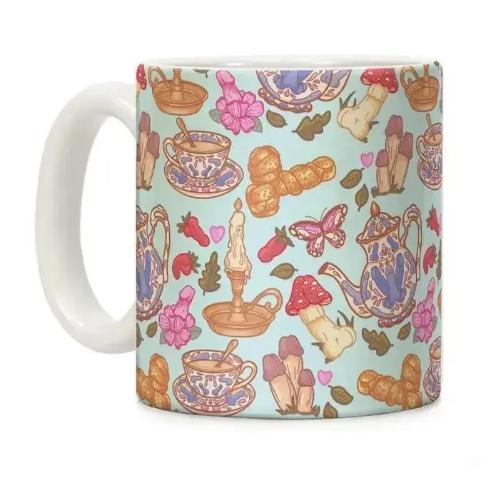 Cottage Core Peony Printed Ceramic Coffee Mug with Handle - Durable Dishwasher Safe Kitchenware Cup, Modern Aesthetic Design, Whimsical Gift for Partners, Coffee/Tea Ready